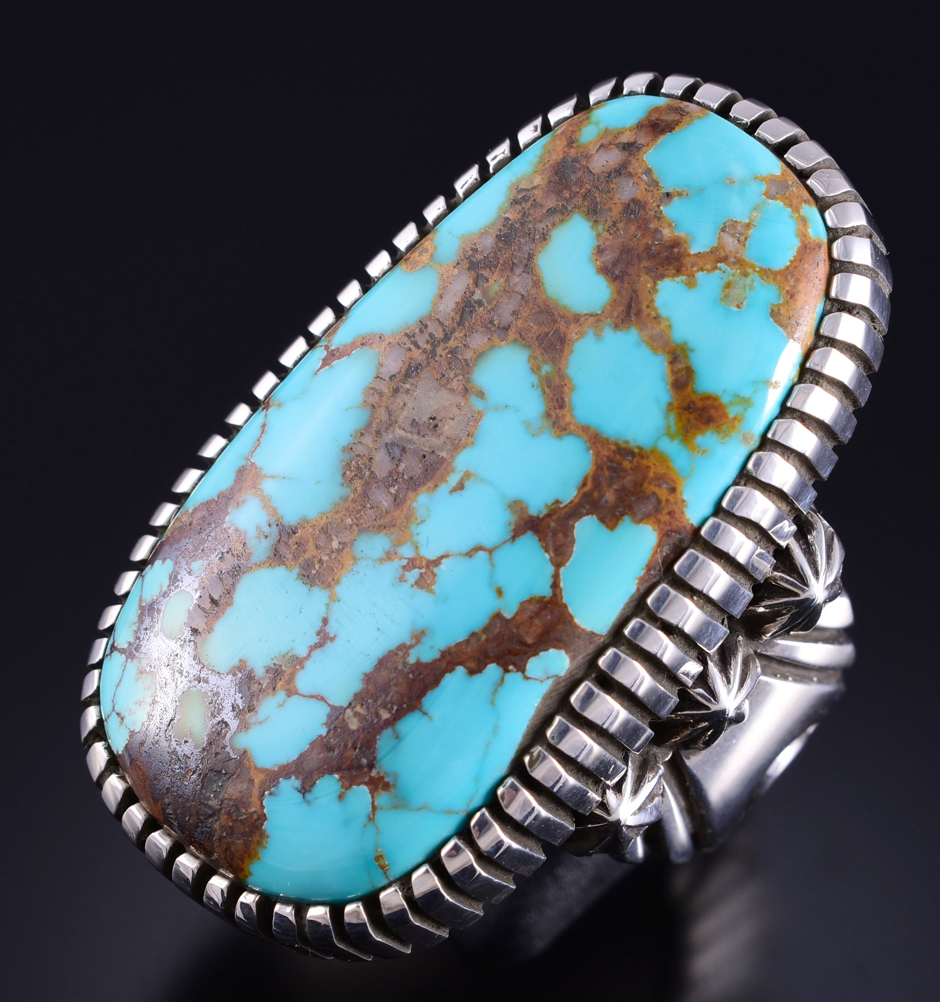 Size 13-1/2 Silver & Royston Turquoise Men's Navajo Ring by Erick Begay 5J29P