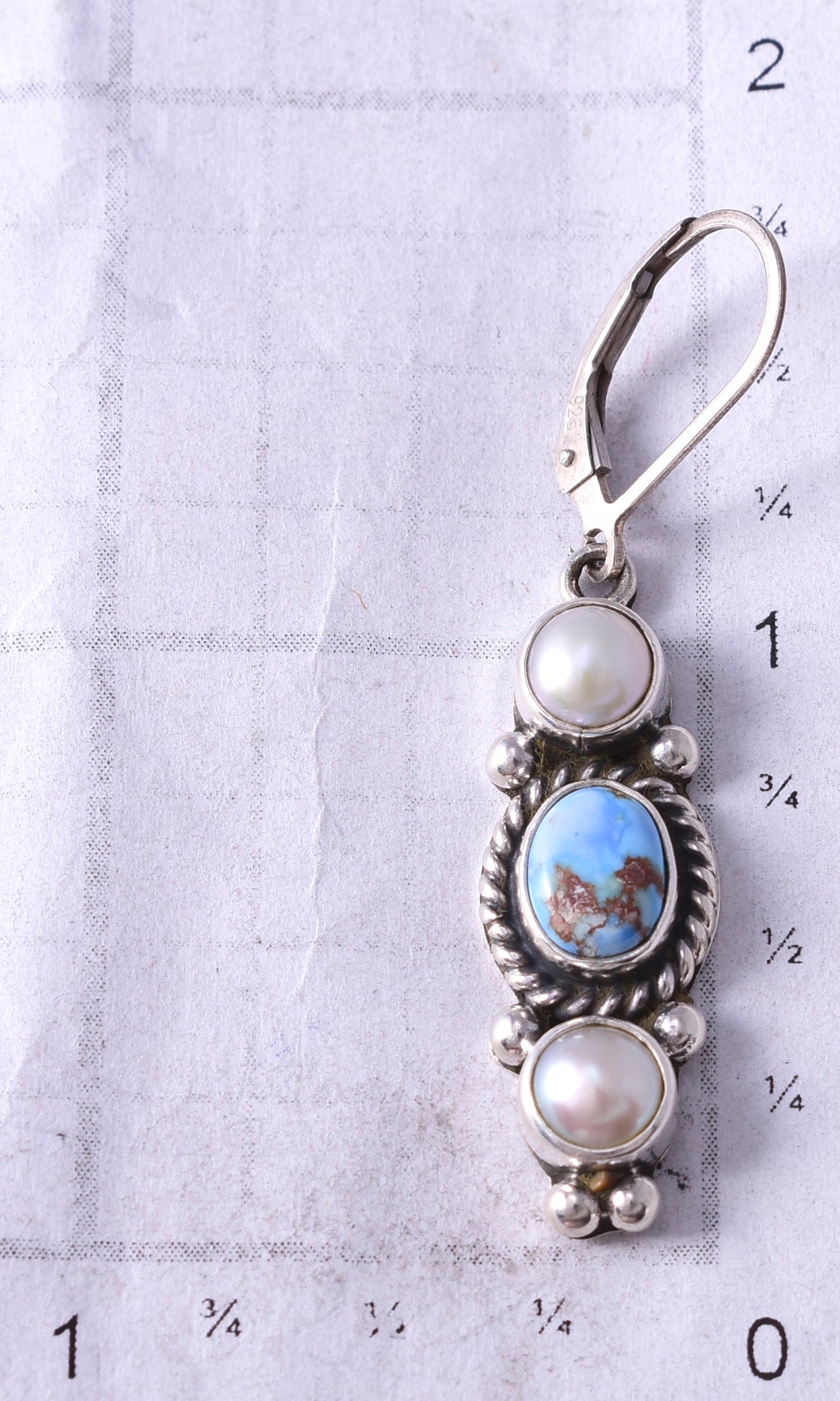 Silver & Golden Hills Turquoise Fresh Pearl Navajo Earrings by Erick Begay 5H02M