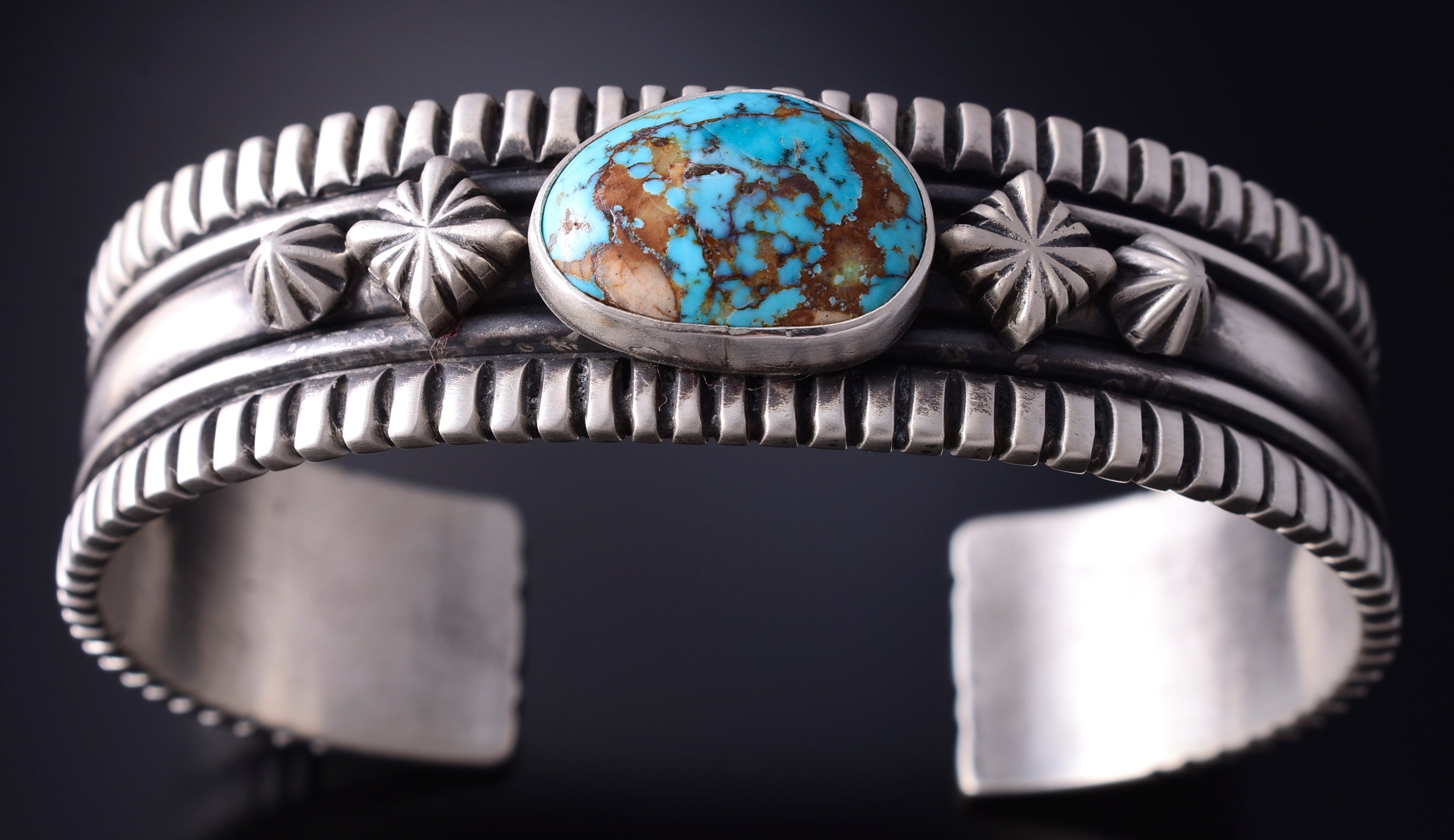 Silver & Royston Turquoise Navajo  Mens Bracelet by Erick Begay 5H03A