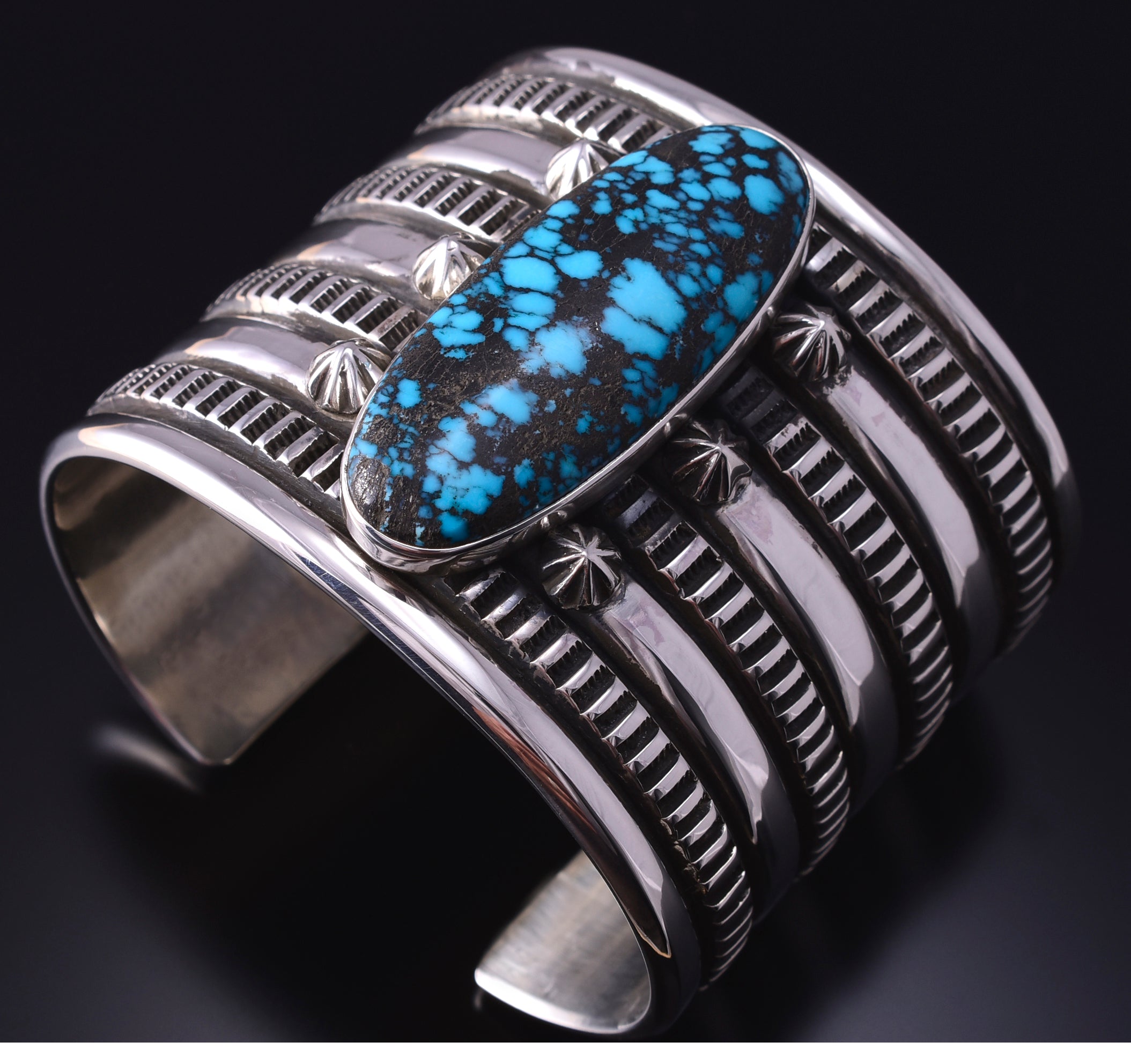 Silver & Hubei Turquoise Navajo Handstamped Wide Bracelet by Erick Begay 4H33P