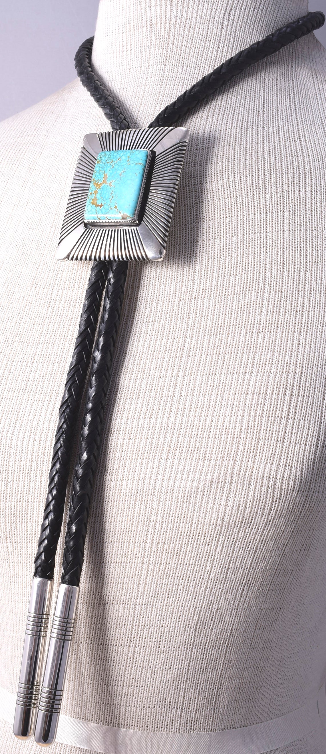 Silver & #8 Spiderweb Turquoise Navajo Men's Bolo Tie by Erick Begay 5H03W