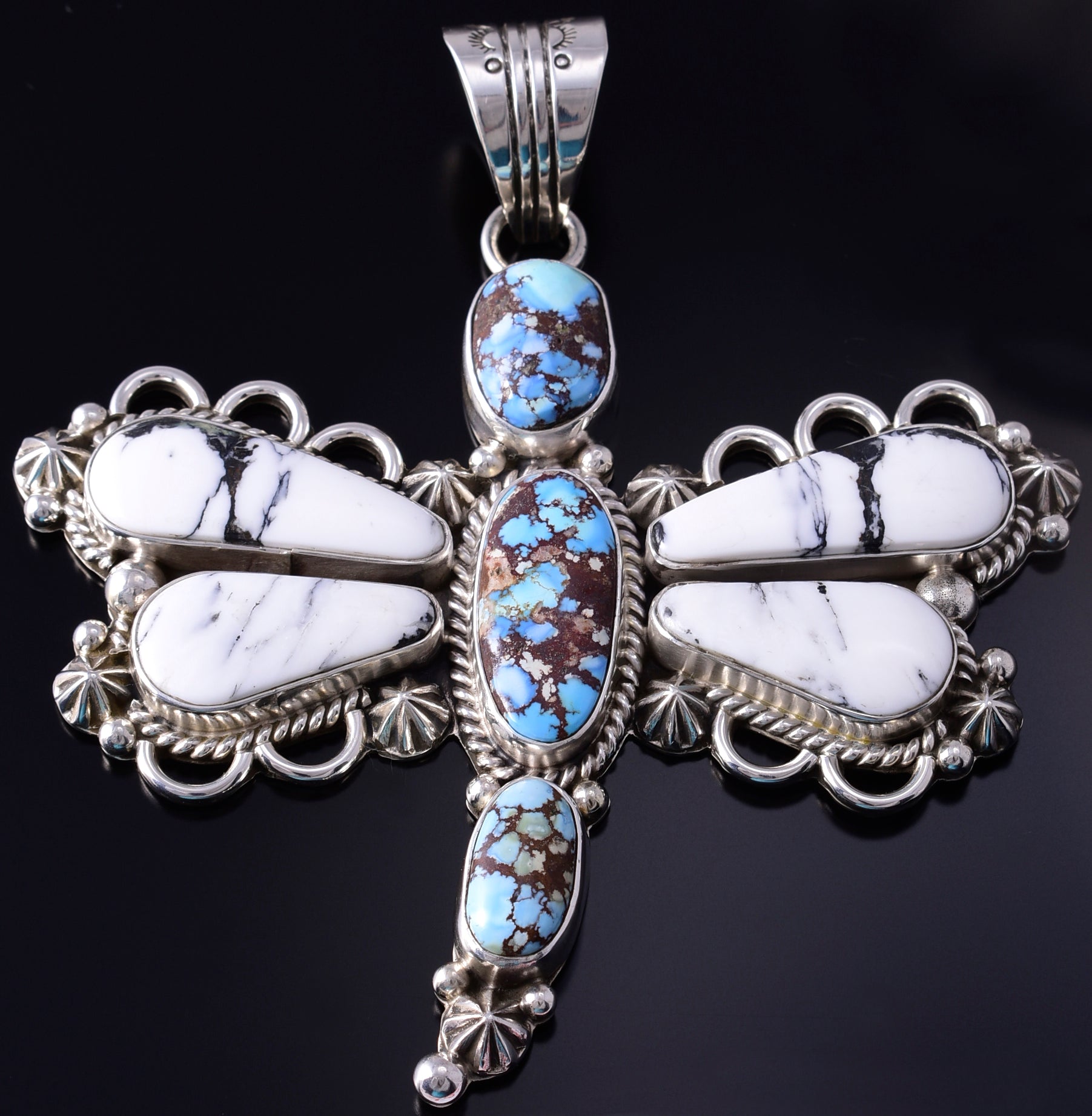 Silver & Golden Hills Turquoise Navajo Dragonfly Pendant by Erick Begay 5H02D