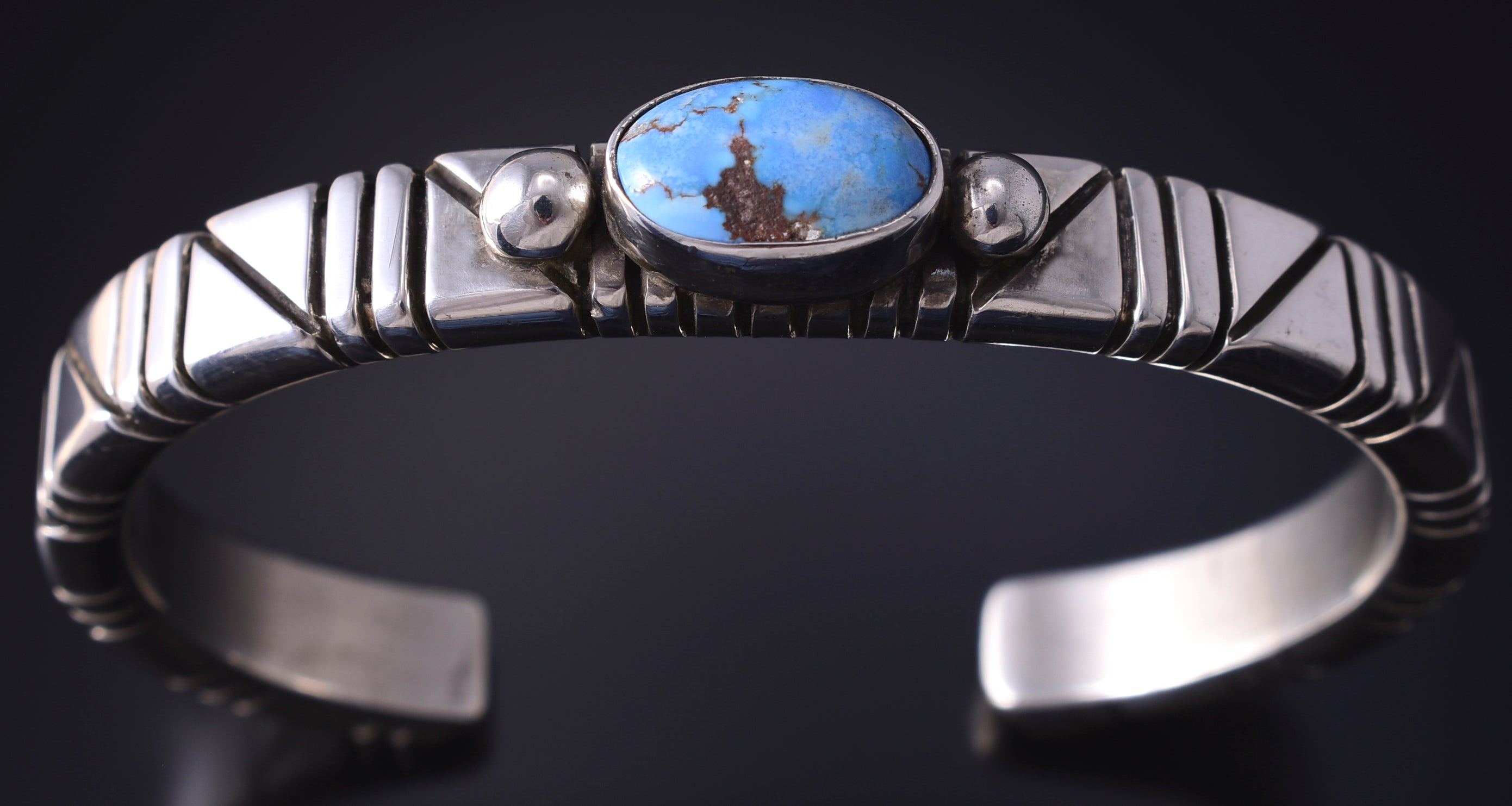 Silver & Golden Hills Turquoise Navajo Handmade Bracelet by Erick Begay 5H01P