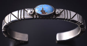Silver & Golden Hills Turquoise Navajo Handmade Bracelet by Erick Begay 5H01P