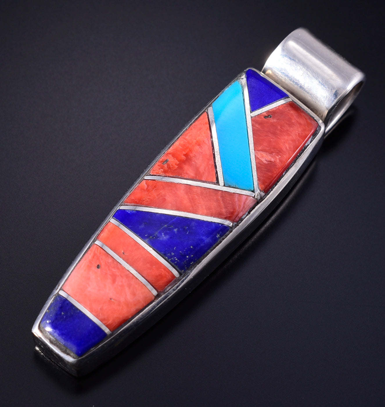 Silver & Turquoise Multistone Navajo Inlay Pendant by Erick Begay 5K22S