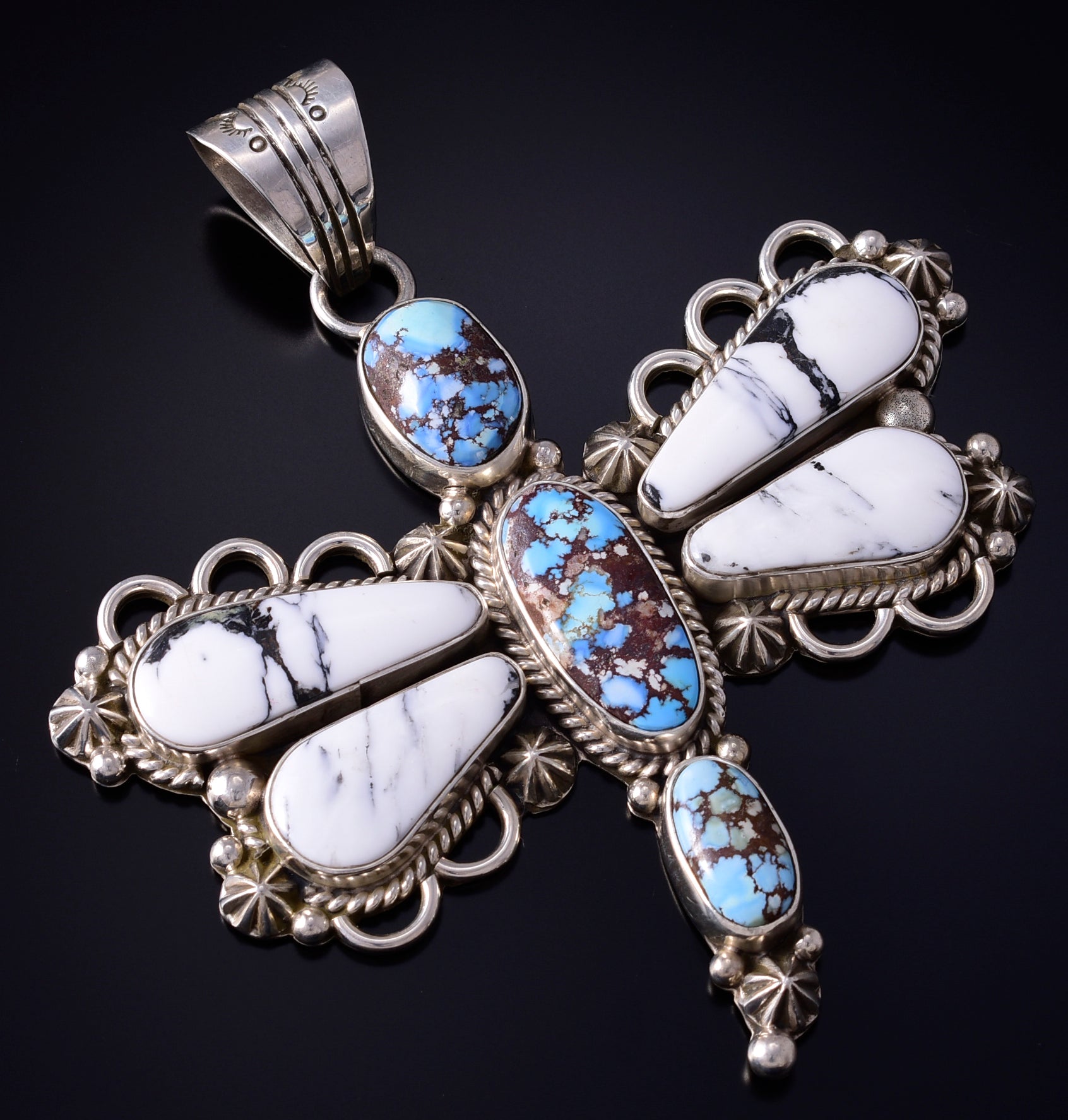 Silver & Golden Hills Turquoise Navajo Dragonfly Pendant by Erick Begay 5H02D