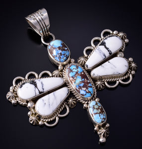 Silver & Golden Hills Turquoise Navajo Dragonfly Pendant by Erick Begay 5H02D