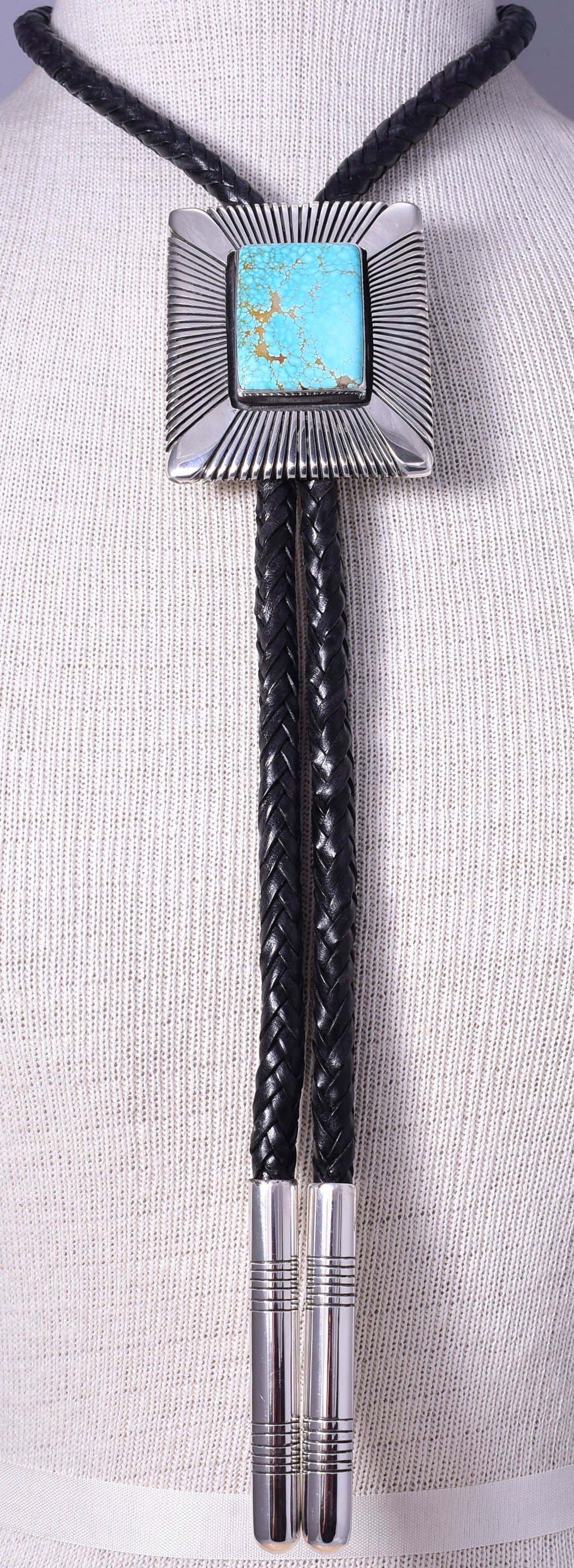 Silver & #8 Spiderweb Turquoise Navajo Men's Bolo Tie by Erick Begay 5H03W