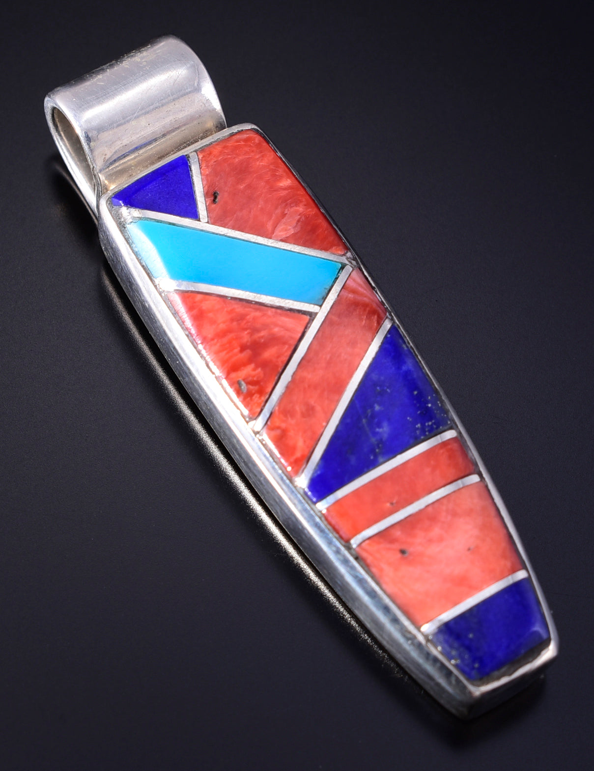 Silver & Turquoise Multistone Navajo Inlay Pendant by Erick Begay 5K22S