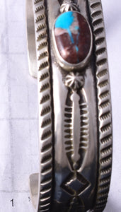 Silver & Bisbee Turquoise Navajo Handstamped Bracelet by Erick Begay 5H01F