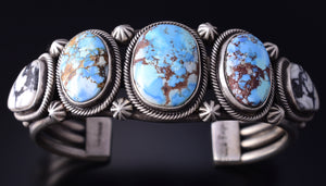 Silver & Golden Hills Turquoise White Buffalo Navajo Bracelet Erick Begay 5F30R