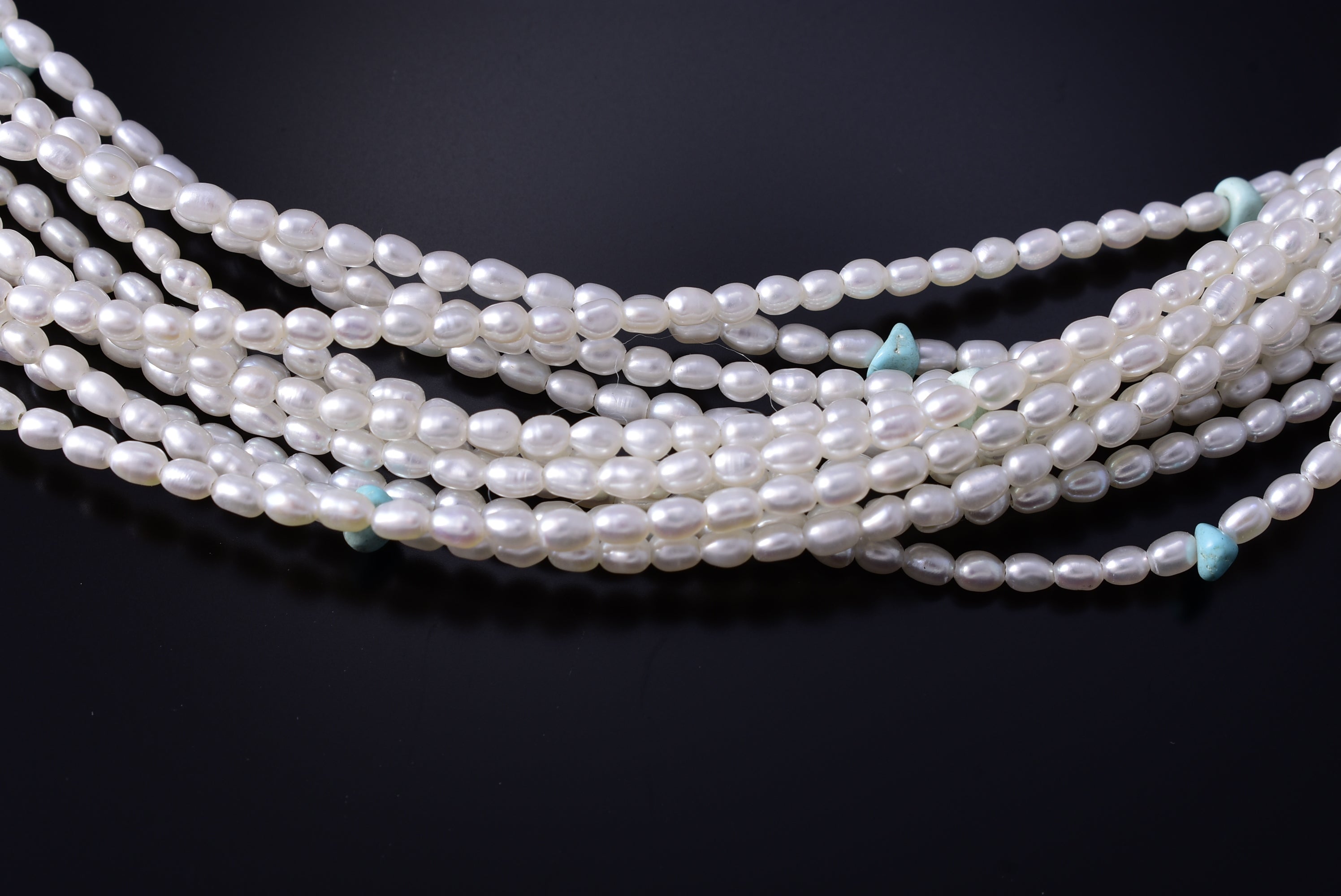 11 Strand Fresh Water Pearl & Turquoise Navajo Necklace by Erick Begay 5H03G