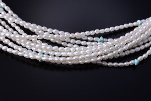 11 Strand Fresh Water Pearl & Turquoise Navajo Necklace by Erick Begay 5H03G