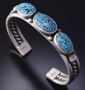 Silver & Kingman Turquoise Navajo Handmade Bracelet by Erick Begay 4H33O