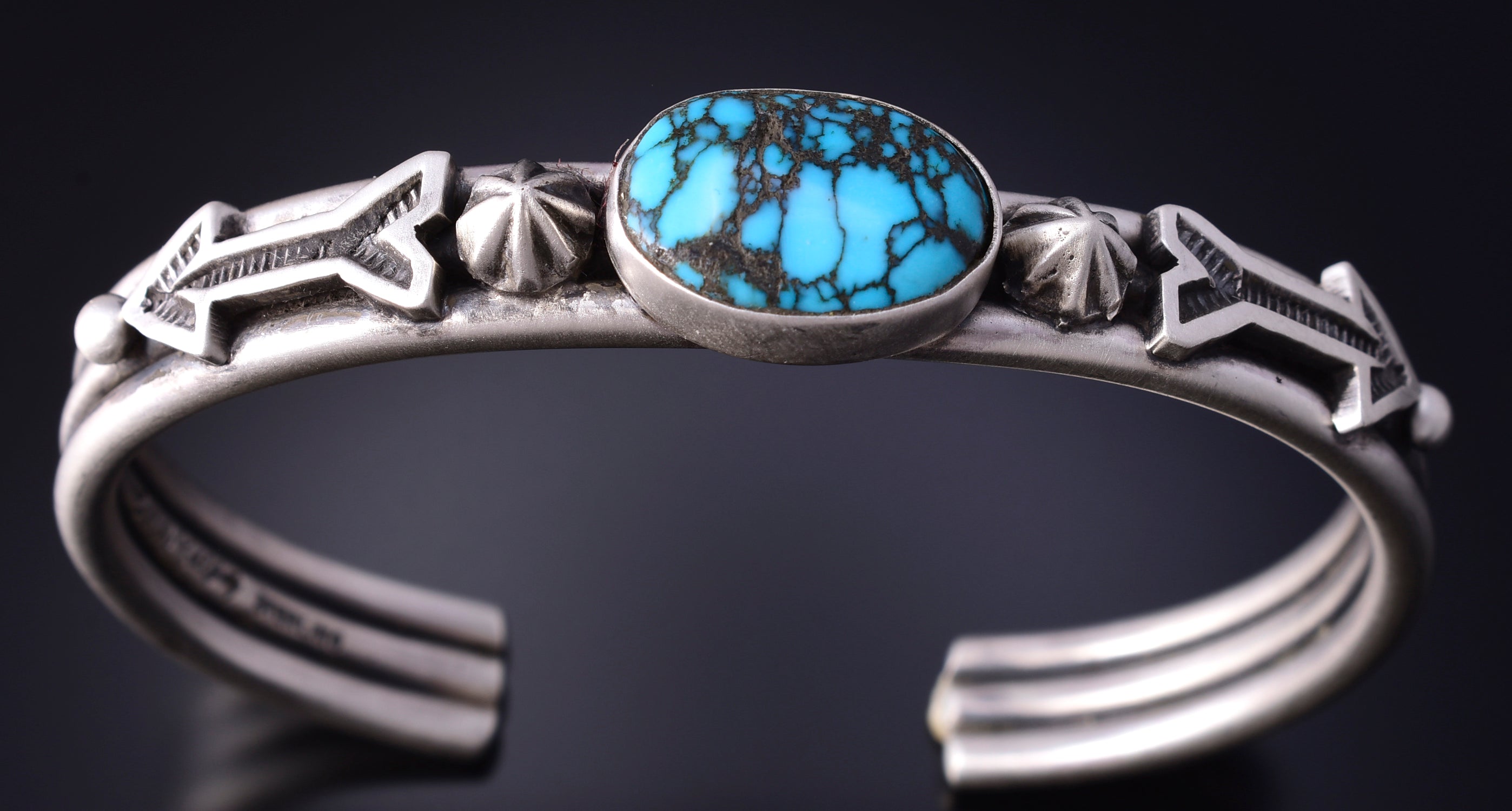 Silver & Tibetan Turquoise Navajo Arrows Mens Bracelet by Erick Begay 5H04B