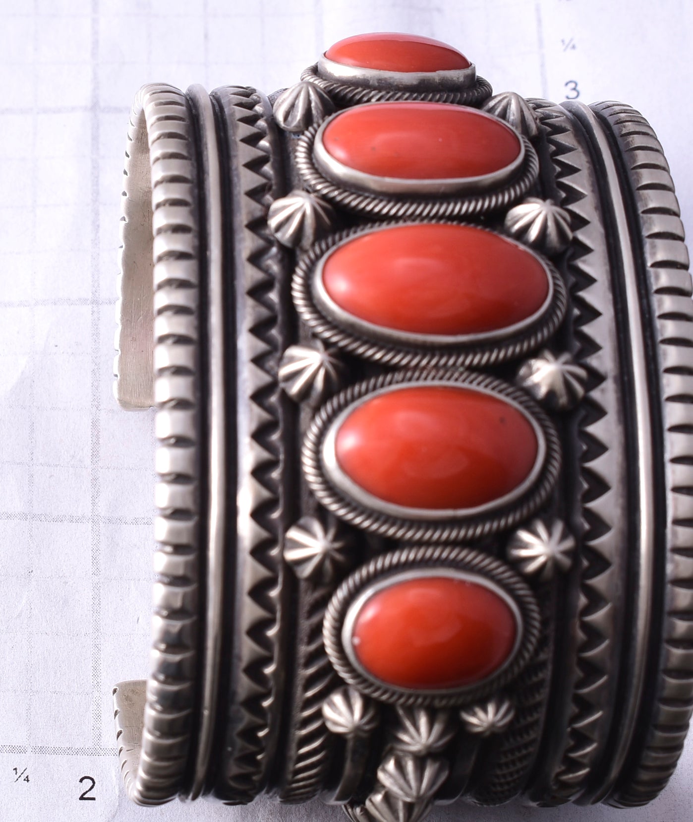 AWARD WINNING Silver & Coral Row Navajo Handmade Bracelet by Erick Begay 5H01A