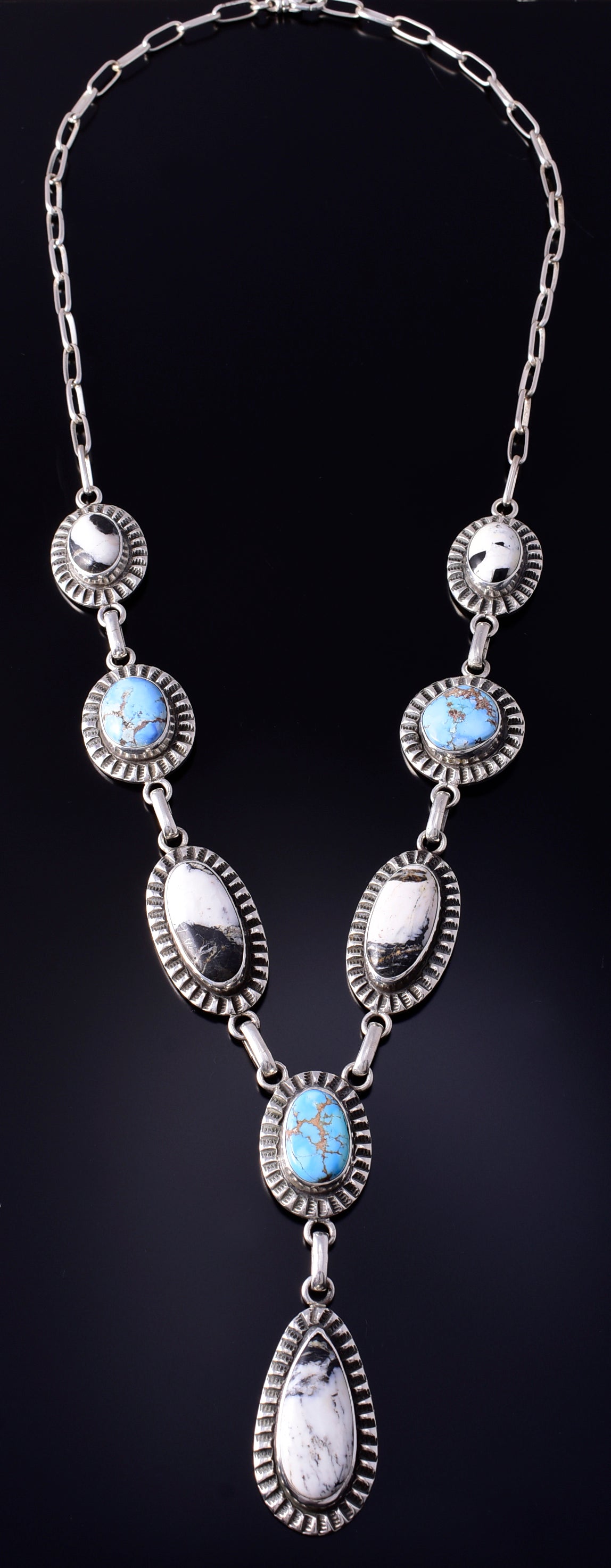Silver & Golden Hills Turquoise Navajo Lariat Necklace by Erick Begay 5F30T