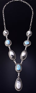 Silver & Golden Hills Turquoise Navajo Lariat Necklace by Erick Begay 5F30T