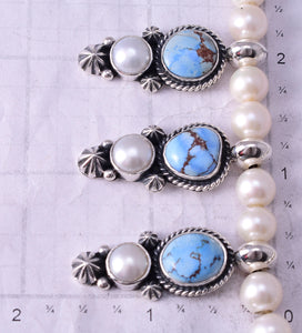 Silver & Golden Hills Turquoise Fresh Pearl Navajo Necklace by Erick Begay 5B26Y