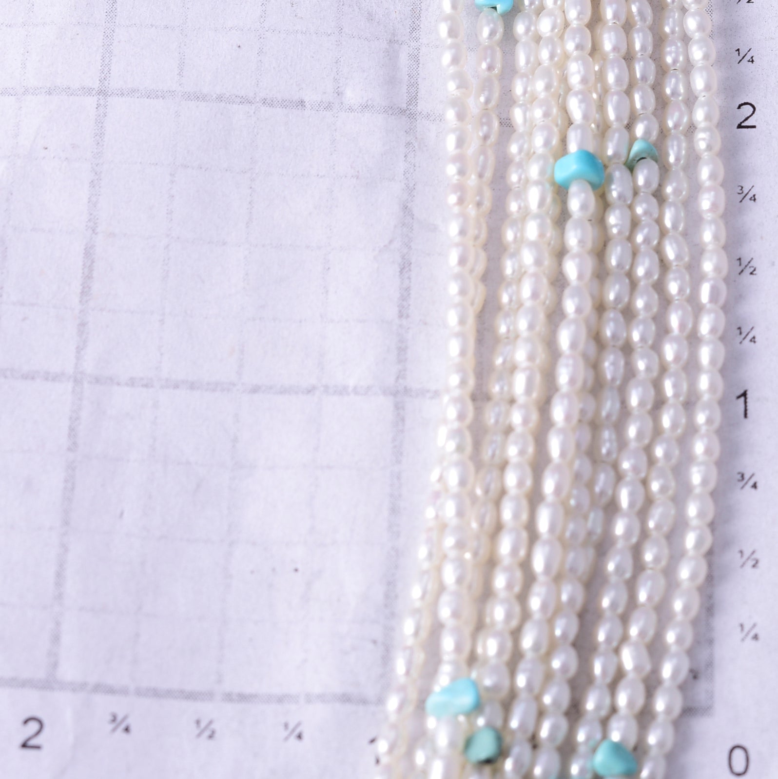 11 Strand Fresh Water Pearl & Turquoise Navajo Necklace by Erick Begay 5H03G