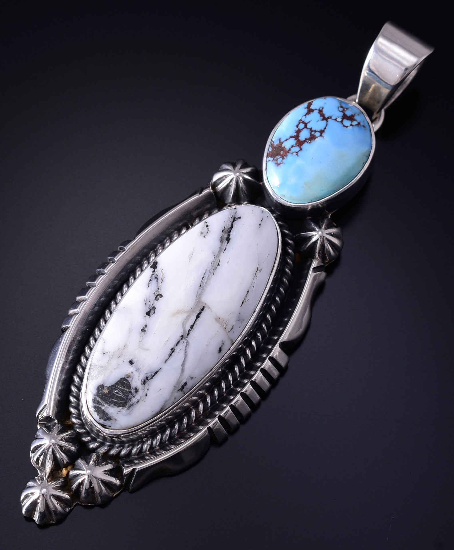 Silver & Golden Hills Turquoise/White Buffalo Navajo Pendant - Erick Begay 5F30D
