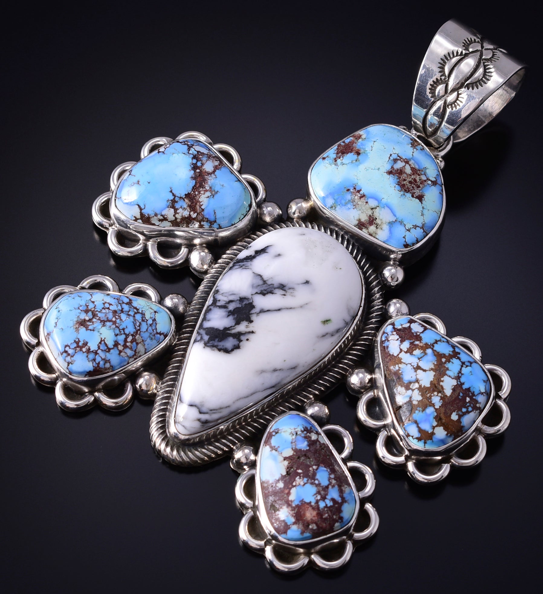 Silver & Golden Hills Turquoise Navajo Turtle Pendant by Erick Begay 5H03D