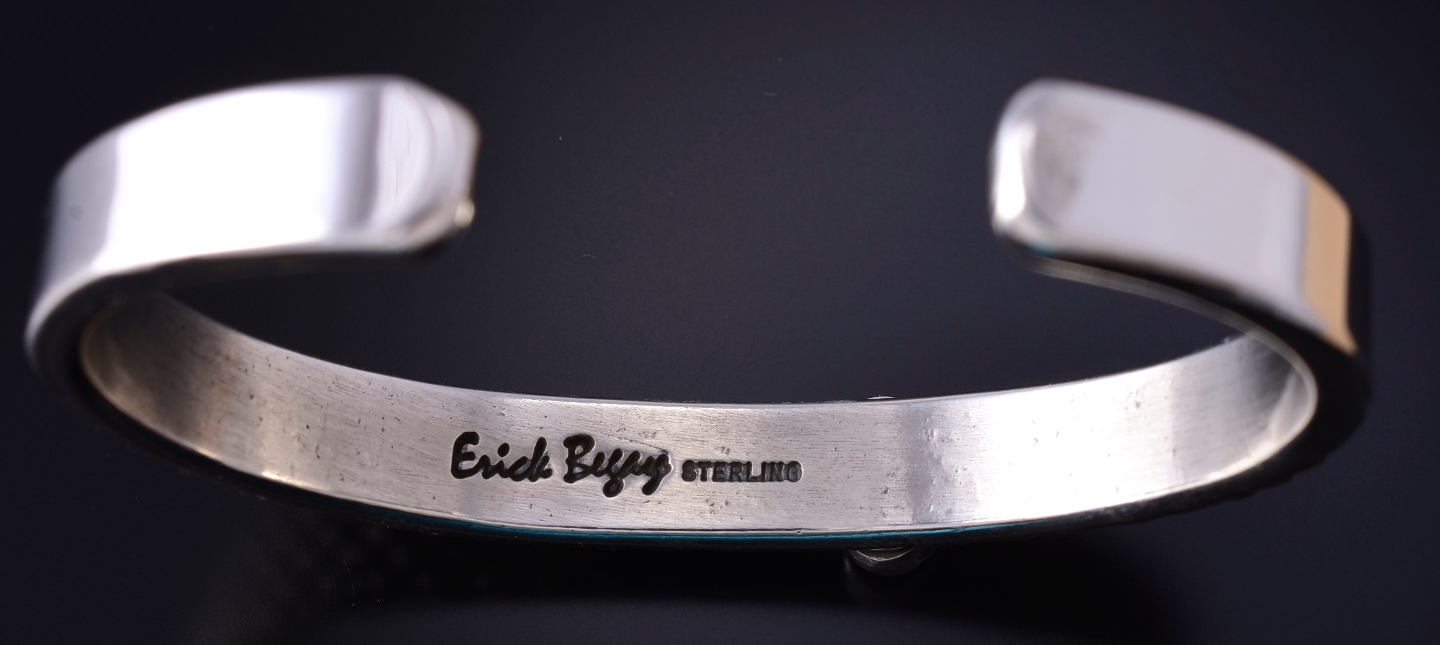 Silver & Golden Hills Turquoise Navajo Handstamped Bracelet by Erick Begay 5H02C
