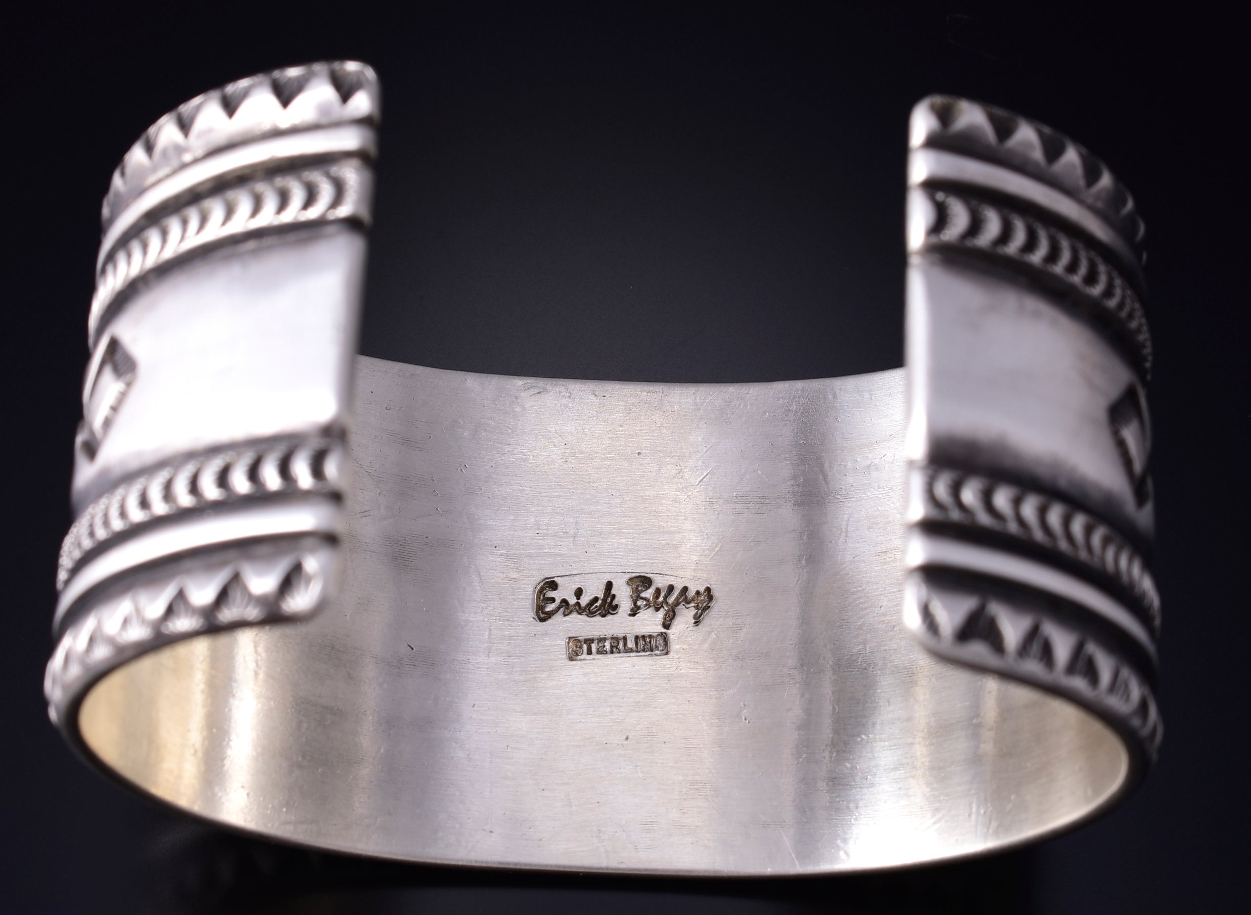 Silver Navajo Handmade Concho Row Wide Bracelet by Erick Begay 5H01C