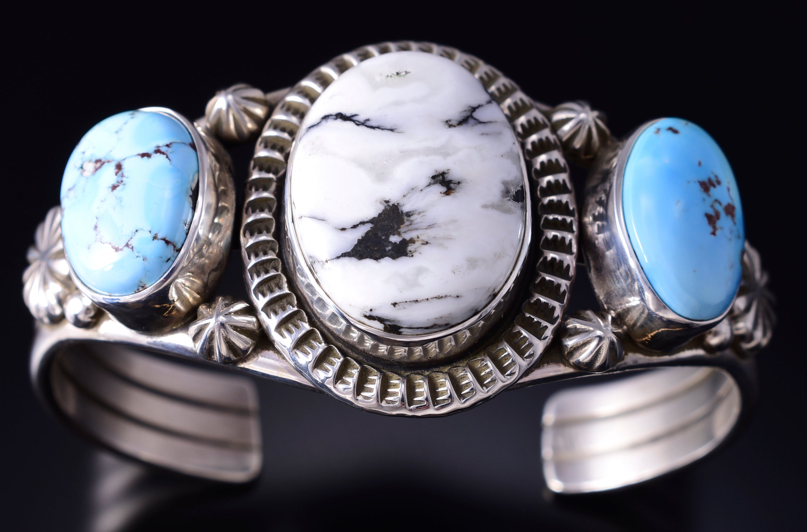 Silver & Golden Hills Turquoise White Buffalo Navajo Bracelet Erick Begay 5F30M