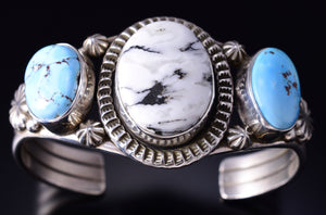 Silver & Golden Hills Turquoise White Buffalo Navajo Bracelet Erick Begay 5F30M