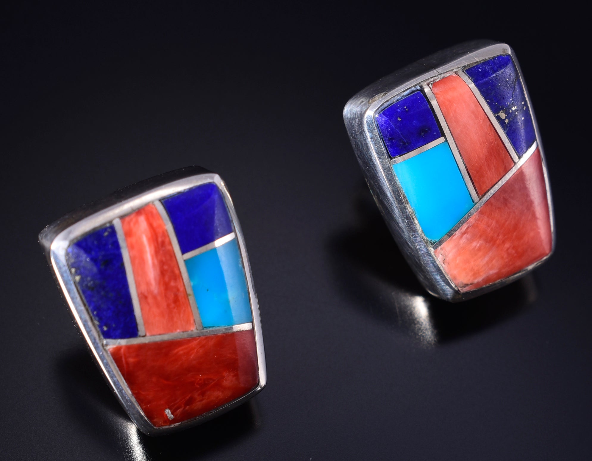 Silver & Turquoise Multistone Navajo Inlay Post Earrings by Erick Begay 5K22P