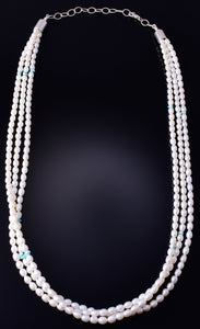 3 Strand Fresh Water Pearl Turquoise Nuggets Navajo Necklace - Erick Begay 5H03N