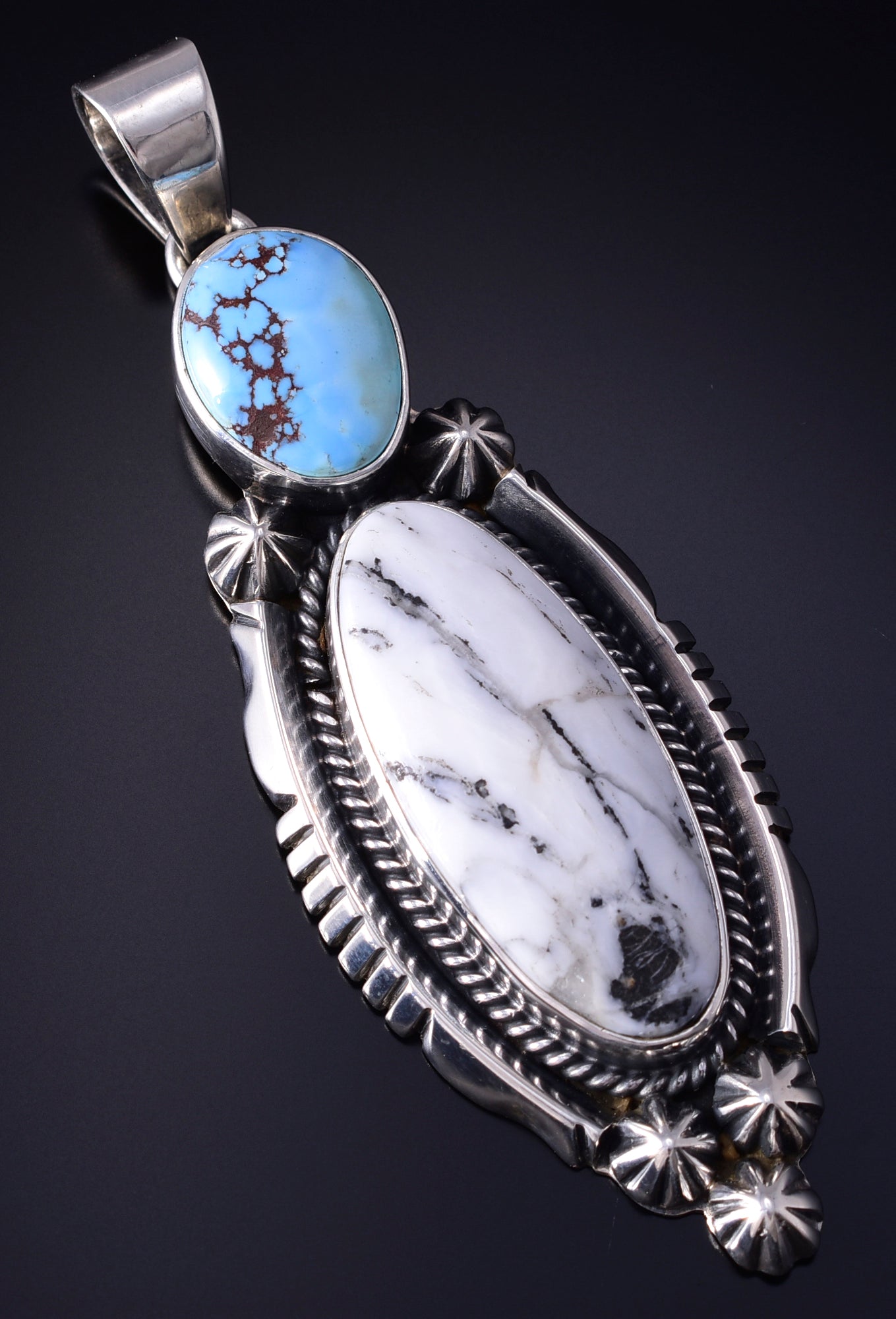 Silver & Golden Hills Turquoise/White Buffalo Navajo Pendant - Erick Begay 5F30D