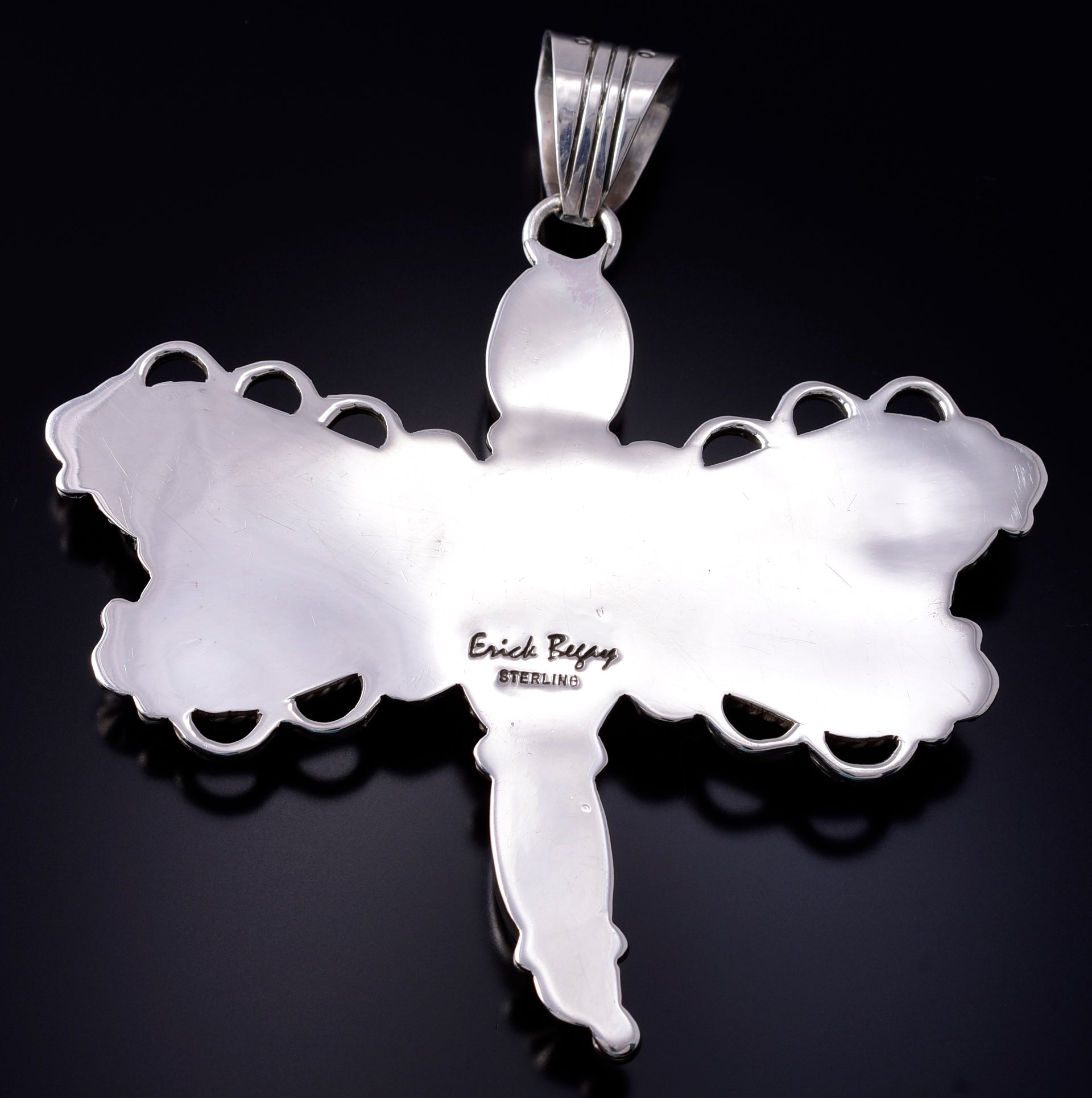 Silver & Golden Hills Turquoise Navajo Dragonfly Pendant by Erick Begay 5H02D