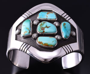 Silver & Royston Turquoise Navajo Shield Bracelet by Erick Begay 4H33D