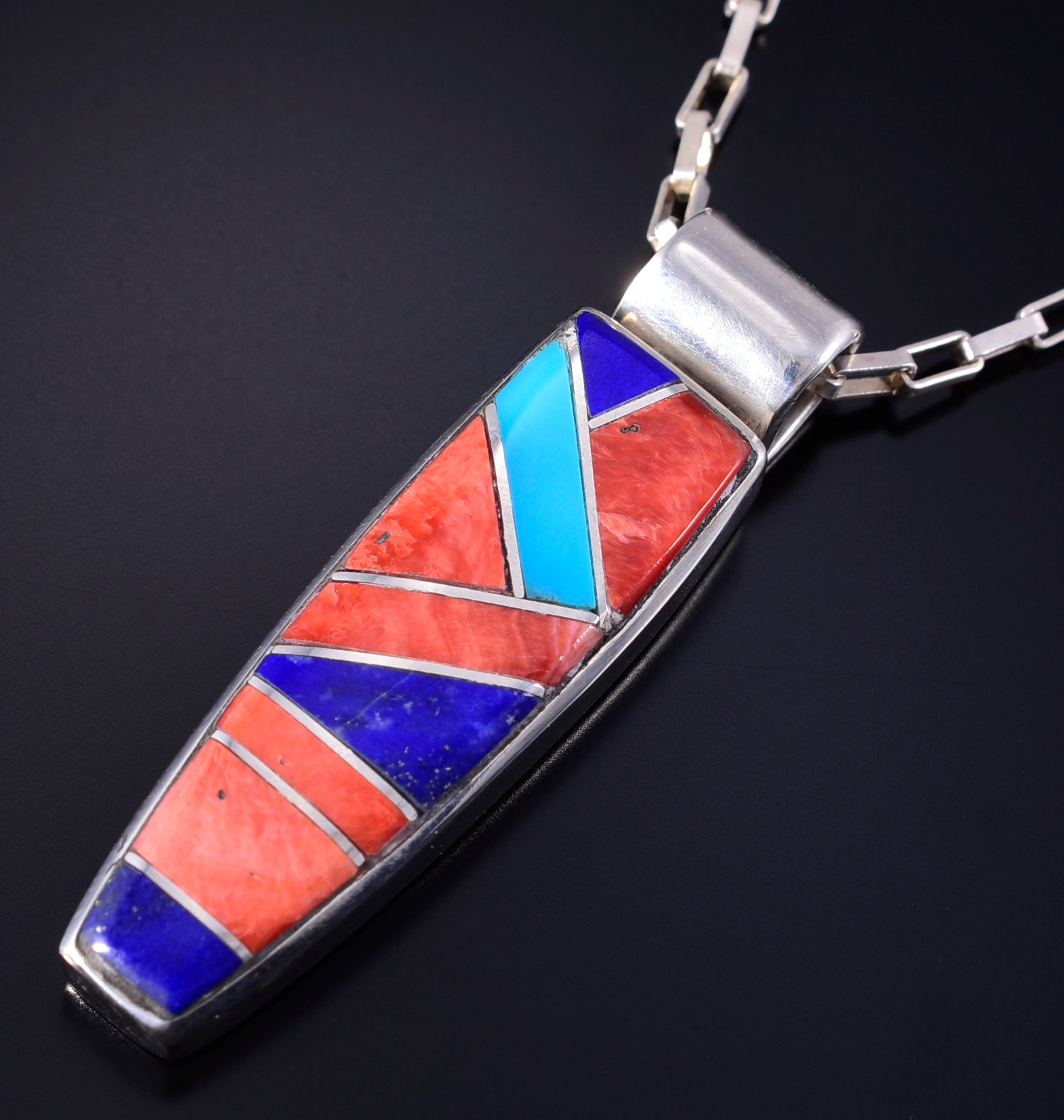 Silver & Turquoise Multistone Navajo Inlay Pendant by Erick Begay 5K22S