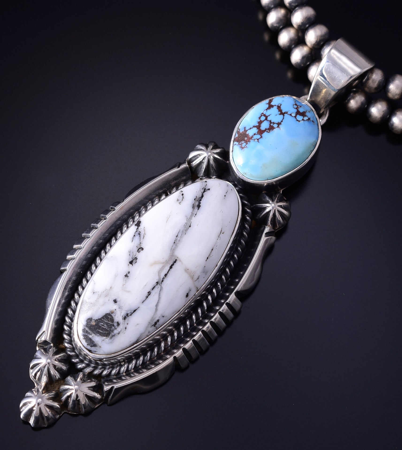 Silver & Golden Hills Turquoise/White Buffalo Navajo Pendant - Erick Begay 5F30D