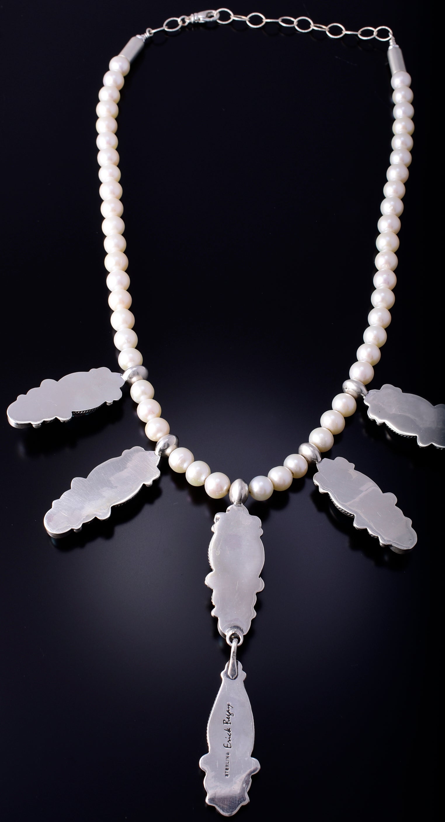 Silver & Golden Hills Turquoise Fresh Pearl Navajo Necklace by Erick Begay 5H03X
