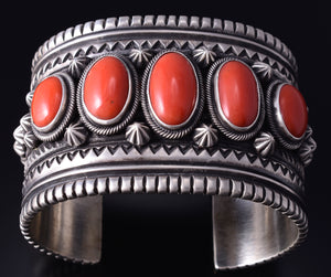 AWARD WINNING Silver & Coral Row Navajo Handmade Bracelet by Erick Begay 5H01A