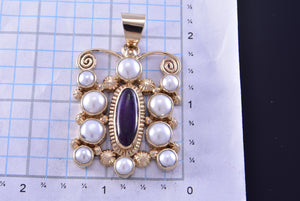 14k Gold & Sugilite & Fresh Water Pearl Butterfly Pendant by Erick Begay 2C02V